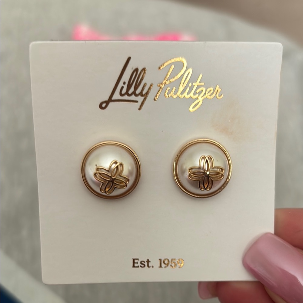 Lilly Pulitzer Pink and Gold Stud Earrings - Picture 2 of 4